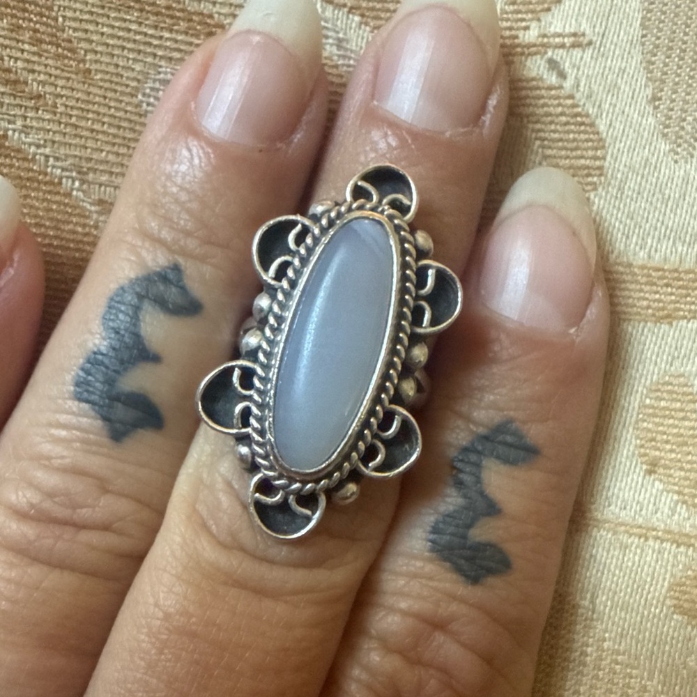 Vintage Mexico 925 silver ring with blue lace agate stone